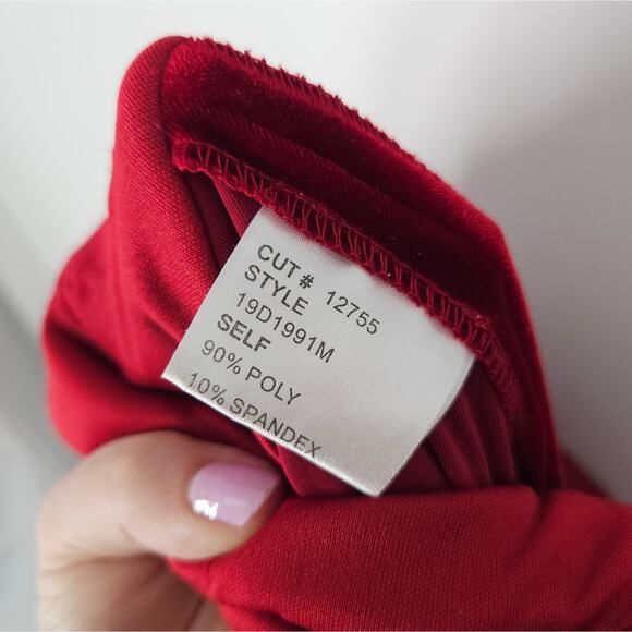 Tadashi Shoji Red Velvet V Neck Halter Midi Dress M - Picture 8 of 9